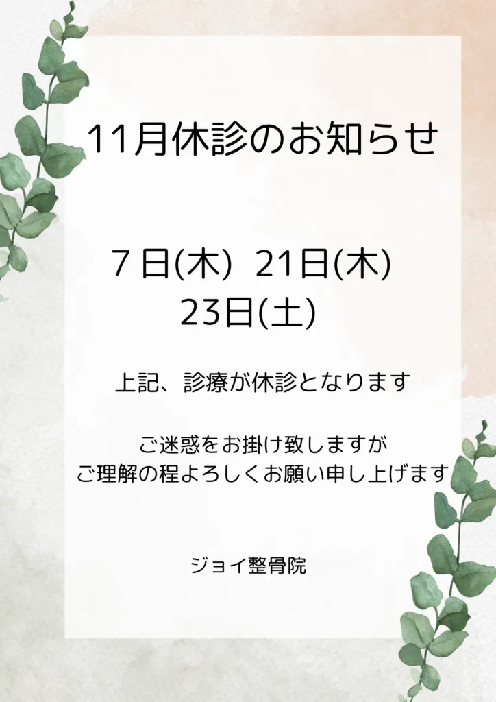 🍁11月休診のお知らせ🍁